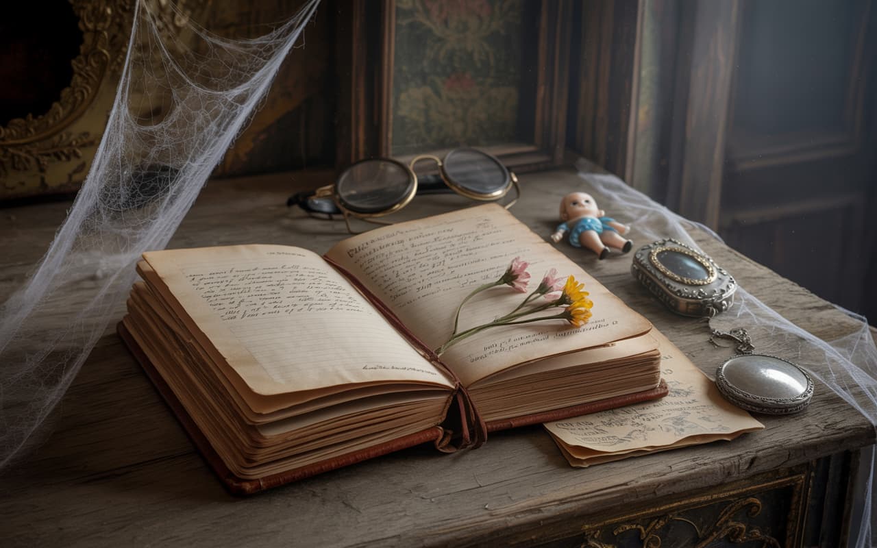 Real estate agent exploring old journal with a vintage aesthetic to enhance property history insights.