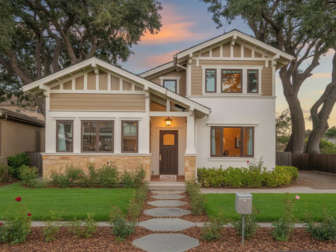 Row of Mediterranean-style homes in La Costa Oaks South, Carlsbad CA, with red tile roofs, palm trees, and scenic hillside backdrop at sunset