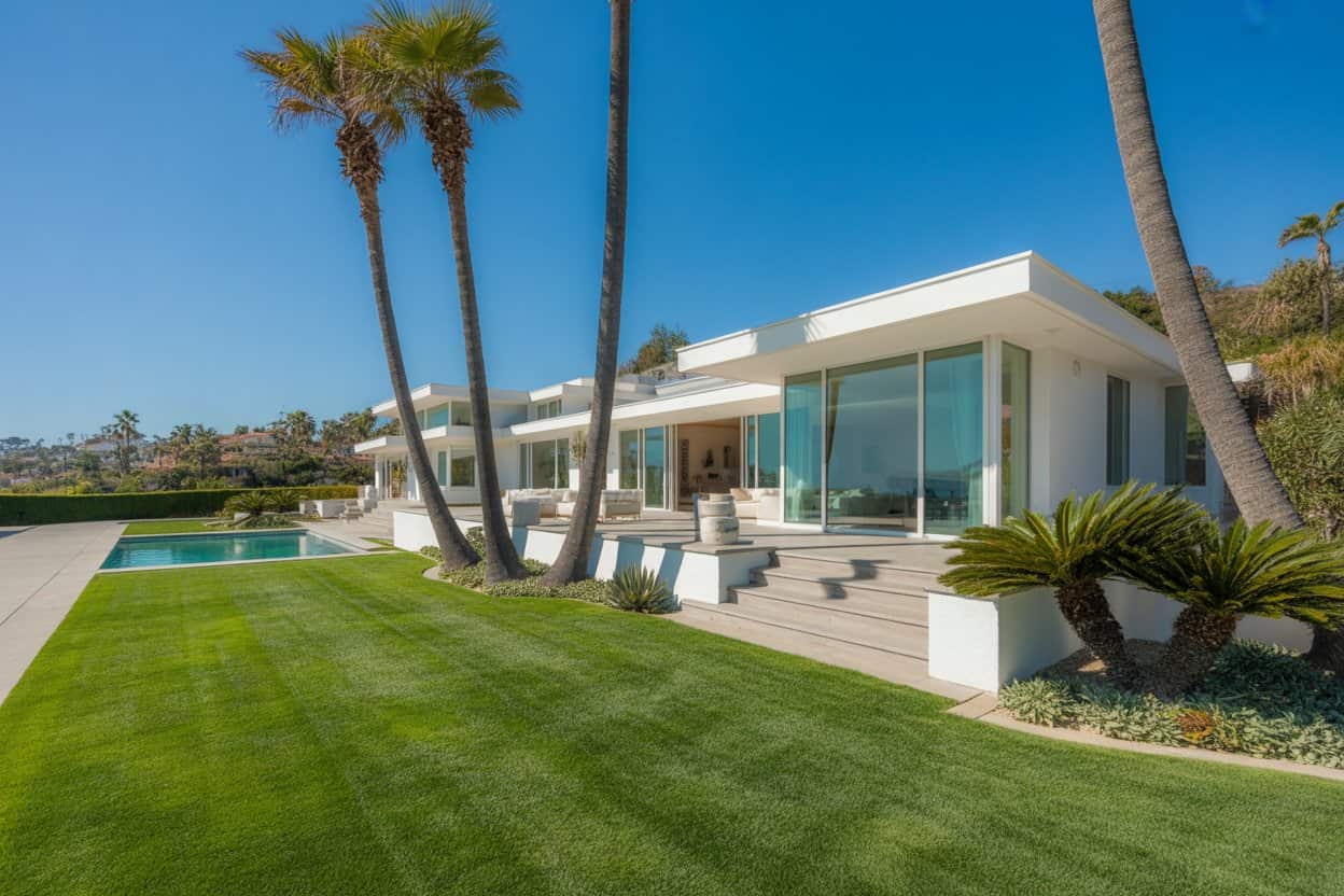 Luxurious California home with a pool and scenic landscaping, perfect for coastal living. Real estate broker Adam Kelley specializes in high-end properties in San Diego, Escondido, and Carlsbad.