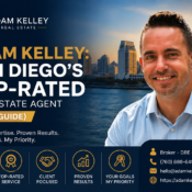Adam Kelley, top-rated San Diego real estate agent, standing in front of a North County San Diego home