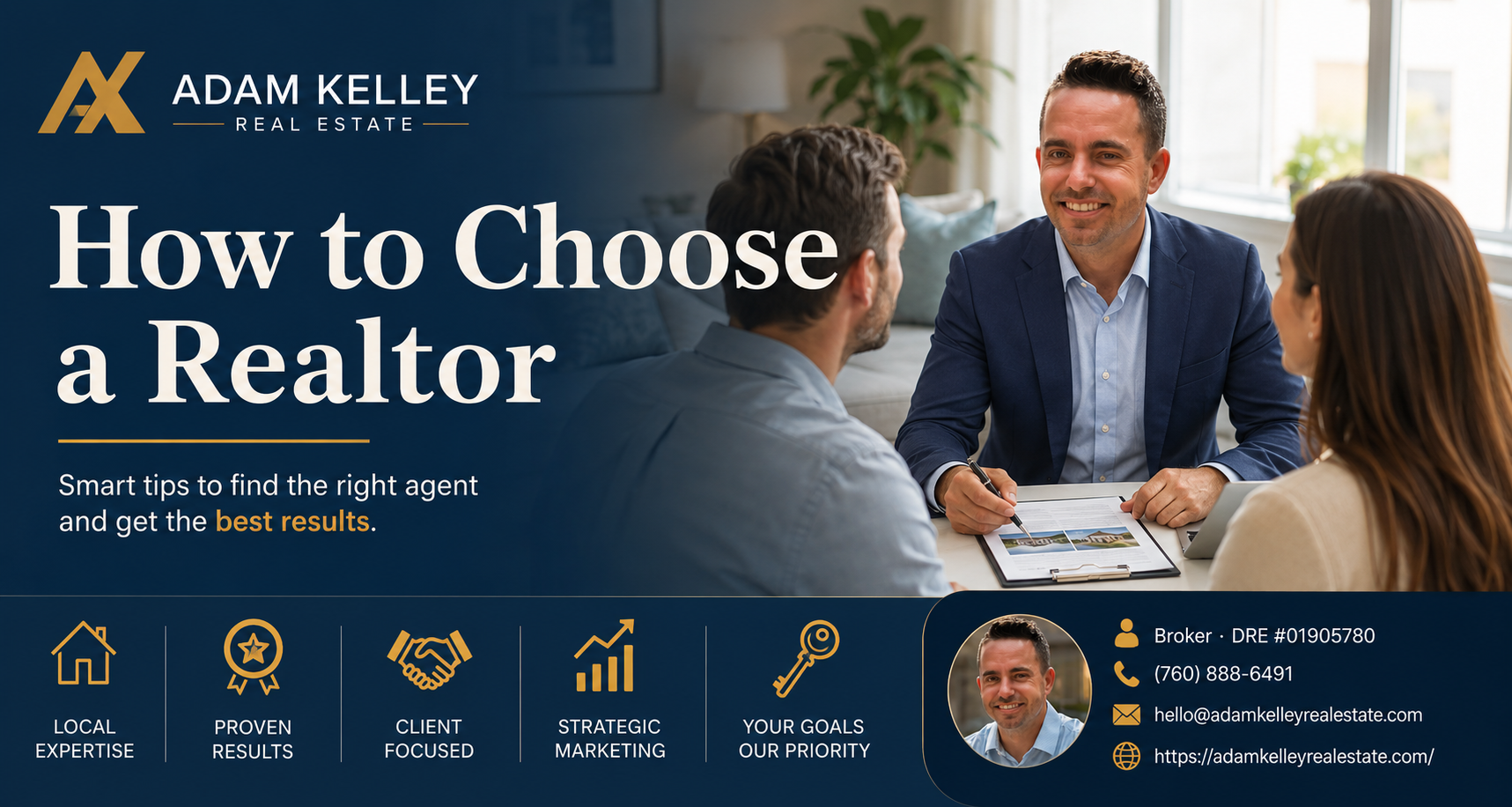 Buyer and seller discussing real estate goals with an agent at a table