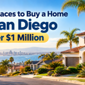 Aerial view of an affordable San Diego neighborhood with single-family homes under $1 million