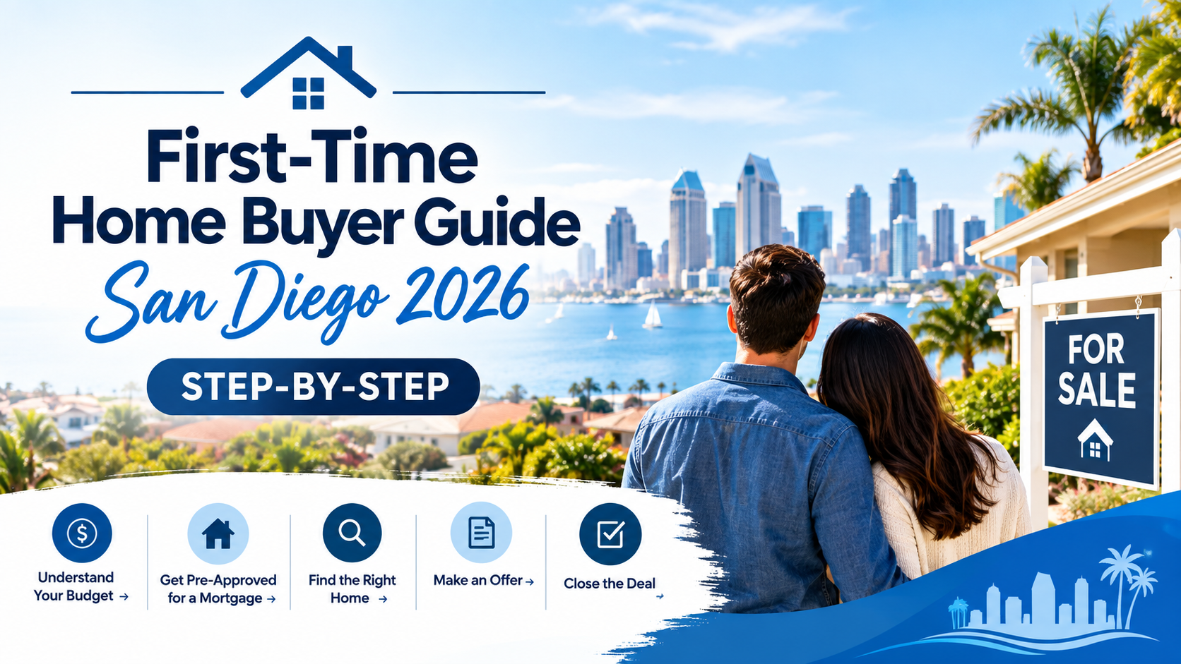 First-time home buyers reviewing paperwork with a San Diego real estate agent