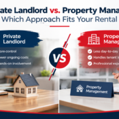Split image comparing a private landlord handing keys to a tenant and a property manager reviewing rental documents in San Diego
