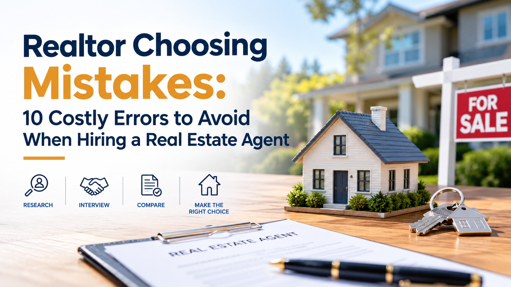Home buyer and seller interviewing a real estate agent at a table while reviewing a realtor red flags checklist